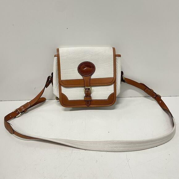 VTG DOONEY & BOURKE White Brown All-Weather Leather Pebble Crossbody Bag 8”x8” - Picture 1 of 12